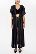 Black Cord detail Pleated long cardigan 92922