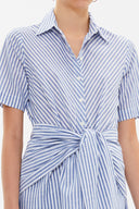 Navy Blue Lace-up short sleeve midi dress 92927