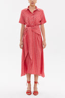 Red Lace-up short sleeve midi dress 92927