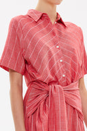 Red Lace-up short sleeve midi dress 92927