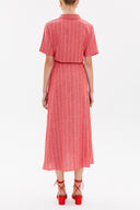 Red Lace-up short sleeve midi dress 92927