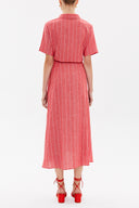 Red Lace-up short sleeve midi dress 92927