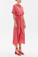 Red Lace-up short sleeve midi dress 92927