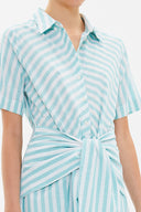 Green Lace-up short sleeve midi dress 92927