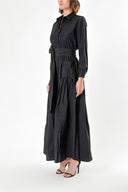 Black Pocket And Elastic Shirt Dress 92958