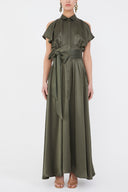 Khaki Waist-tie maxi dress 92982