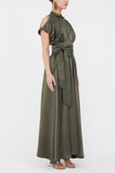 Khaki Waist-tie maxi dress 92982