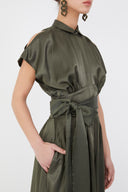Khaki Waist-tie maxi dress 92982