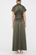 Khaki Waist-tie maxi dress 92982