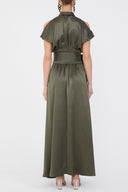 Khaki Waist-tie maxi dress 92982