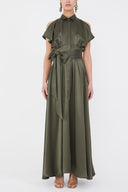 Khaki Waist-tie maxi dress 92982
