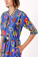 Patterned Front Zipper Midi Dress 92994