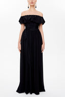 Black Front ruffled off shoulder maxi dress 93005