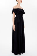 Black Front ruffled off shoulder maxi dress 93005