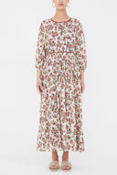 Burgundy Balloon sleeve gathered maxi dress 93007