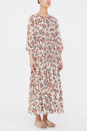 Burgundy Balloon sleeve gathered maxi dress 93007