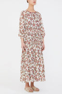 Burgundy Balloon sleeve gathered maxi dress 93007