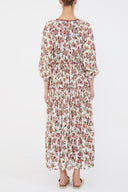 Burgundy Balloon sleeve gathered maxi dress 93007