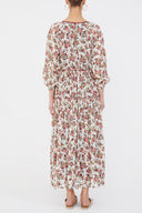 Burgundy Balloon sleeve gathered maxi dress 93007
