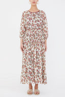 Burgundy Balloon sleeve gathered maxi dress 93007