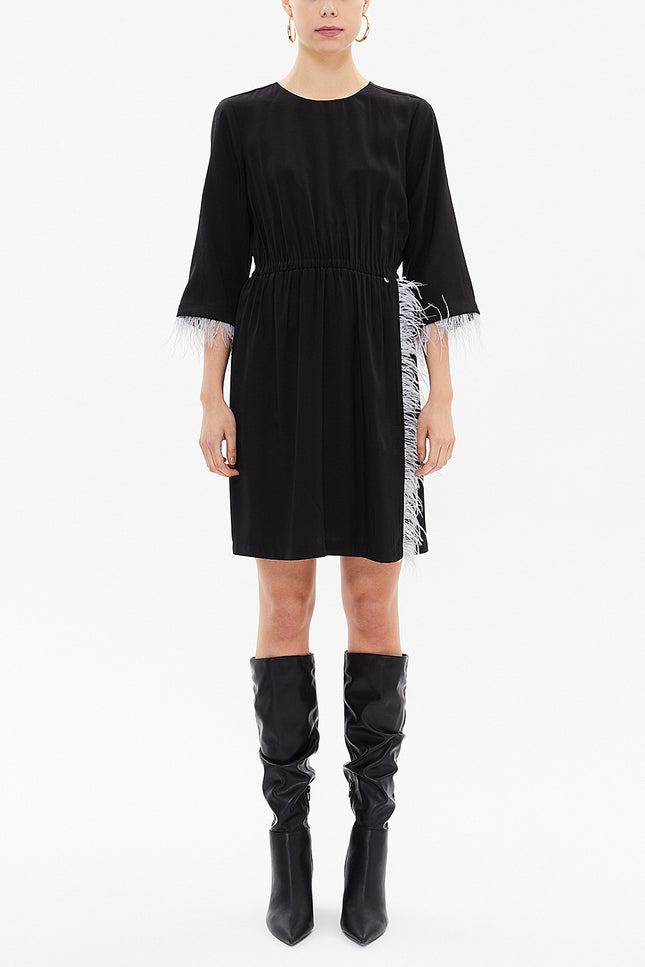 Black Feathered and slit mini dress 93008