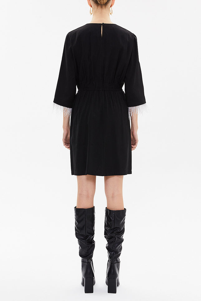Black Feathered and slit mini dress 93008