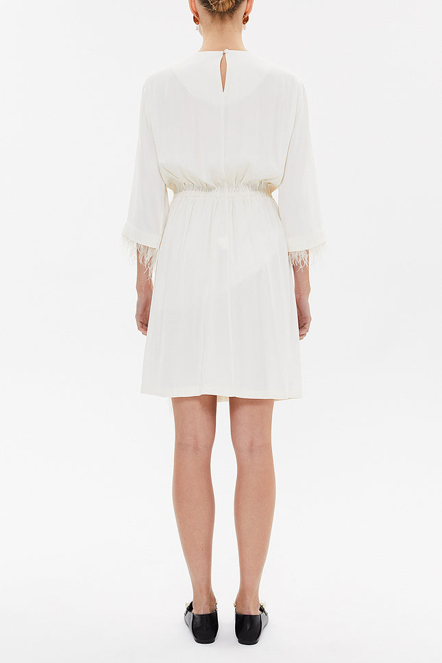 Ecru Feathered and slit mini dress 93008