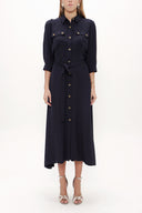 Navy Blue Short sleeve pocket midi dress 93028