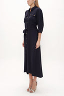 Navy Blue Short sleeve pocket midi dress 93028