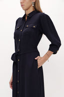 Navy Blue Short sleeve pocket midi dress 93028
