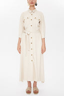 Beige Short sleeve pocket midi dress 93028