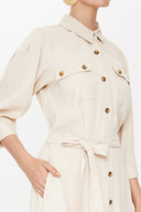 Beige Short sleeve pocket midi dress 93028