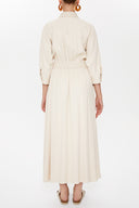 Beige Short sleeve pocket midi dress 93028