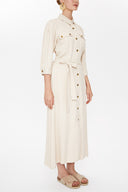 Beige Short sleeve pocket midi dress 93028