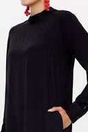 Black High collar mini dress 93035