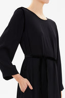 Black Shoulder binding midi dress 93039