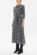 Plaid Tie-side feather detail midi dress 93048