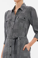 Plaid Tie-side feather detail midi dress 93048