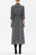 Plaid Tie-side feather detail midi dress 93048