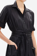 Black Pocket and elastic detail maxi dress 93065