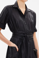 Black Pocket and elastic detail maxi dress 93065