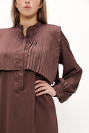 Brown Front Pleated midi dress 93069