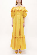 Mustard Off shoulder ruffled maxi dress 93073