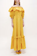 Mustard Off shoulder ruffled maxi dress 93073