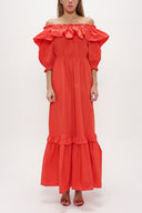 Red Off shoulder ruffled maxi dress 93073