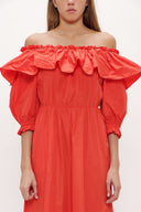 Red Off shoulder ruffled maxi dress 93073