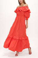 Red Off shoulder ruffled maxi dress 93073