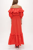 Red Off shoulder ruffled maxi dress 93073