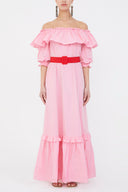 Pink Off shoulder ruffled maxi dress 93073