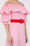Pink Off shoulder ruffled maxi dress 93073